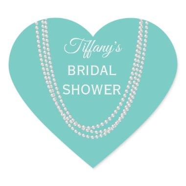 Turquoise and Pearls Bridal Shower white Heart Sticker