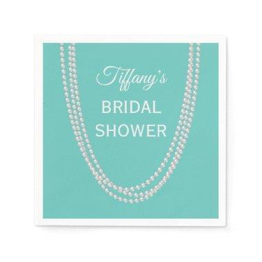 Turquoise and Pearls Bridal Shower white Napkins