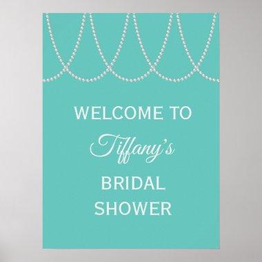 Turquoise and Pearls Bridal Shower white Poster