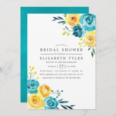 Turquoise and Yellow Floral Bridal Shower invite