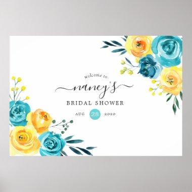 Turquoise and Yellow Floral Bridal Shower Poster