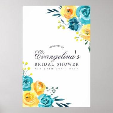 Turquoise and Yellow Floral Bridal Shower Welcome Poster