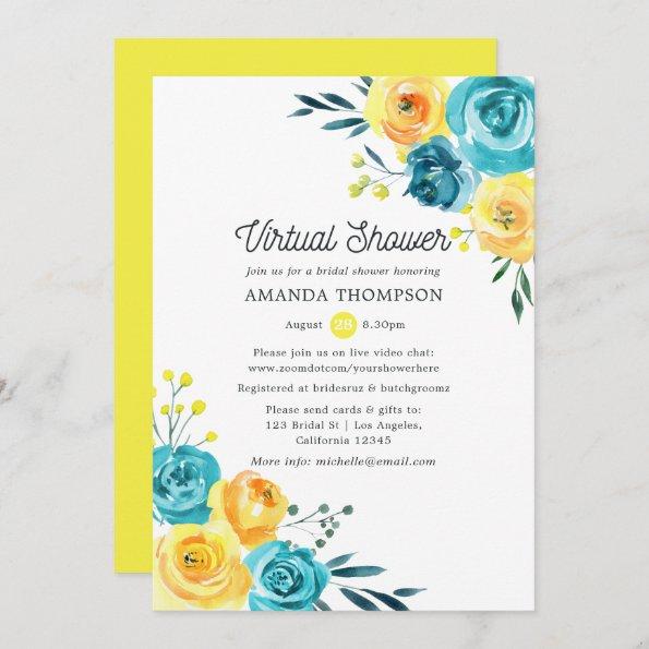 Turquoise and Yellow Floral Virtual Bridal Shower Invitations