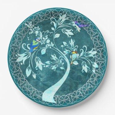 Turquoise Birds in a Tree Gorgeous Paper Plates