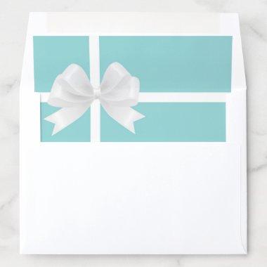 Turquoise Blue Big White Bow Bridal Shower Wedding Envelope Liner