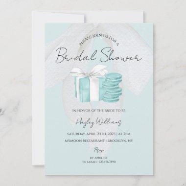 Turquoise Blue Bow Bridal Shower Invitations