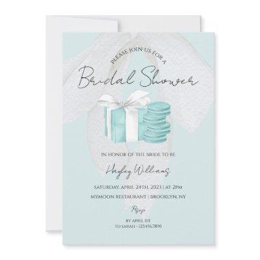 Turquoise Blue Bow Bridal Shower Invitations