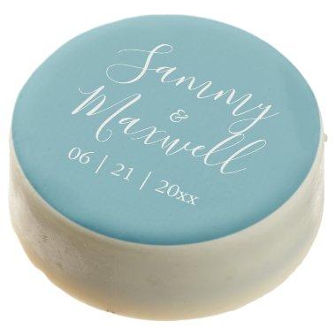 Turquoise Blue Bride and Groom Name Wedding Chocolate Covered Oreo