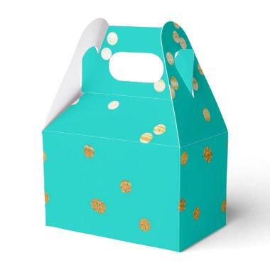 Turquoise Blue & Gold Shiny Confetti Dots Modern Favor Boxes