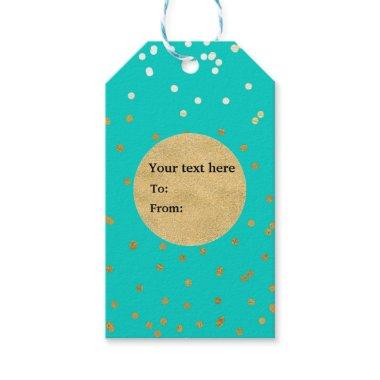 Turquoise Blue & Gold Shiny Confetti Dots Modern Gift Tags