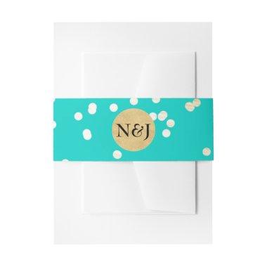 Turquoise Blue & Gold Shiny Confetti Dots Modern Invitations Belly Band