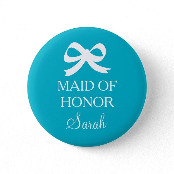 Turquoise blue Maid of honor button for wedding