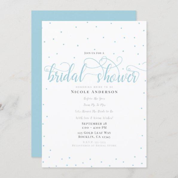 Turquoise Blue Modern Minimal Script Bridal Shower Invitations
