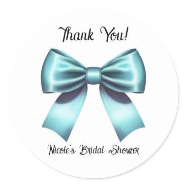 Turquoise Blue Ribbon Bow Wedding  Classic Round Sticker