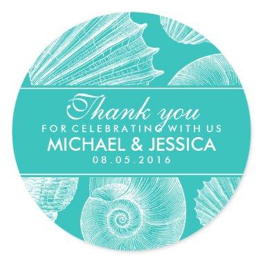 Turquoise Blue Seashell Wedding Thank You Sticker