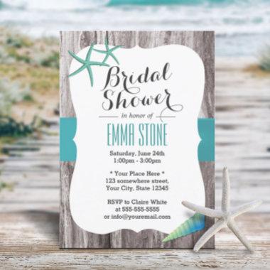 Turquoise Blue Seashells Beach Bridal Shower Invitations