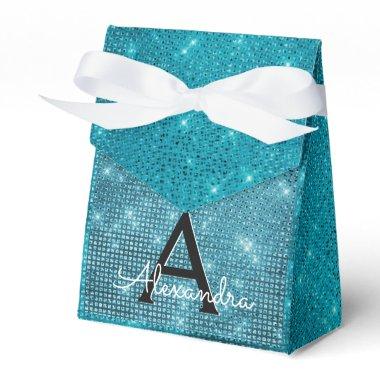 Turquoise Blue Shimmer Monogram - Add Your Name Favor Boxes