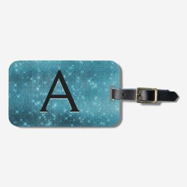 Turquoise Blue Sparkle Twinkle Sparkle Monogram Luggage Tag