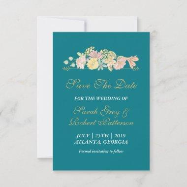Turquoise Blue Spring Flower Wedding Save The Date