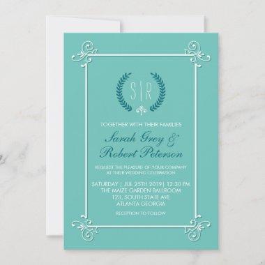 Turquoise Blue Vintage Medieval Wedding Invitations