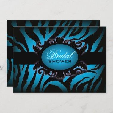 turquoise Blue zebra print Chic Bridal Shower Invitations