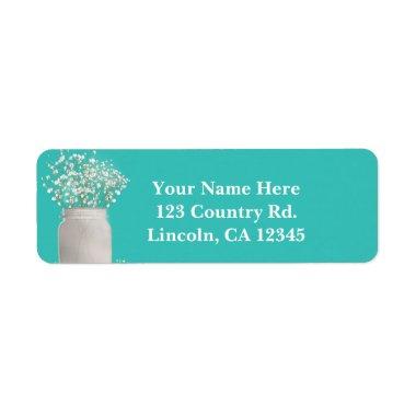 Turquoise Bridal Shower Mason Jar & Babys Breath Label