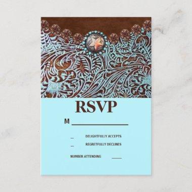 turquoise brown country western wedding RSVP