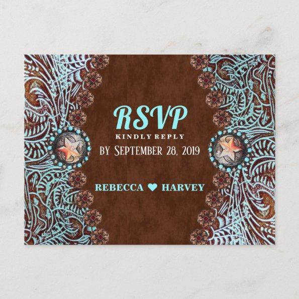 turquoise brown country western wedding RSVP Invitation PostInvitations