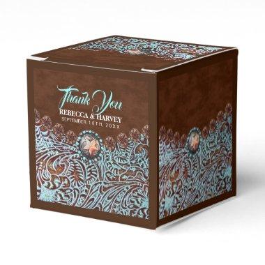 turquoise brown cowboy country western wedding favor boxes