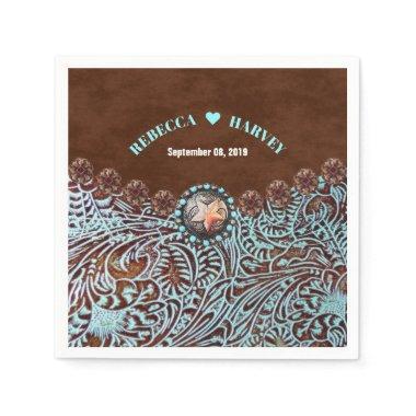 turquoise brown cowboy country western wedding paper napkins