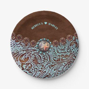 turquoise brown leather cowboy country western paper plates