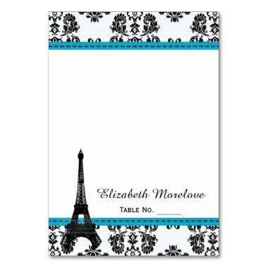 Turquoise Damask Eiffel Tower Tent Place Invitations