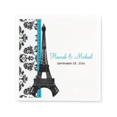TURQUOISE Damask Eiffel Tower Wedding Napkins