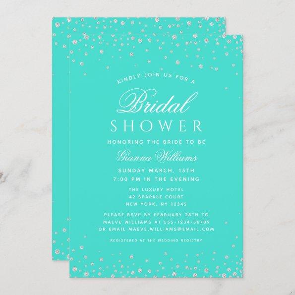 Turquoise Diamonds Modern Luxury Bridal Shower Invitations
