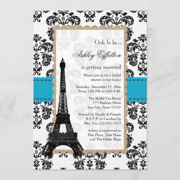 Turquoise Eiffel Tower Parisian Bridal Shower Invitations