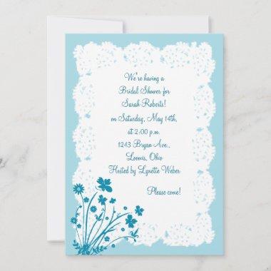 Turquoise Floral Lace Doily Bridal Shower Invite
