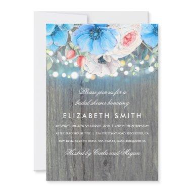 Turquoise Floral Wood Rustic Bridal Shower Invitations