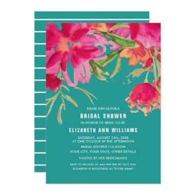 Turquoise| Fuchsia Watercolor Floral
