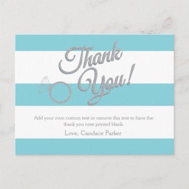 Turquoise Glitter and Stripes Thank You Invitations