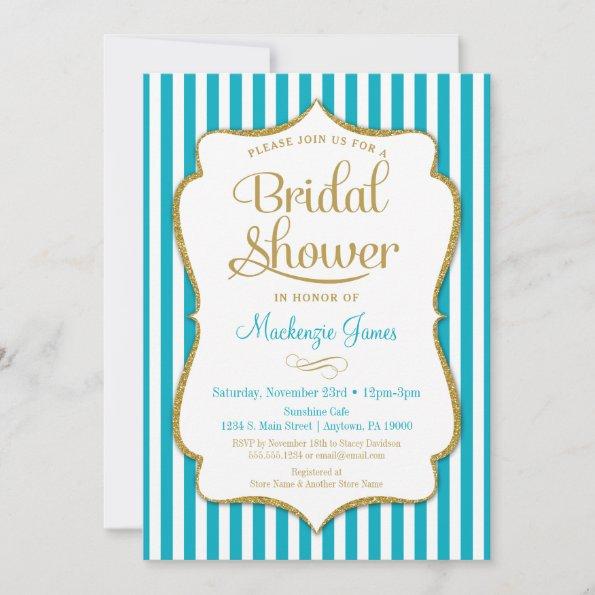 Turquoise Gold Bridal Shower Invitations Aqua
