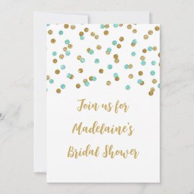 Turquoise Gold Confetti Bridal Shower Invitations