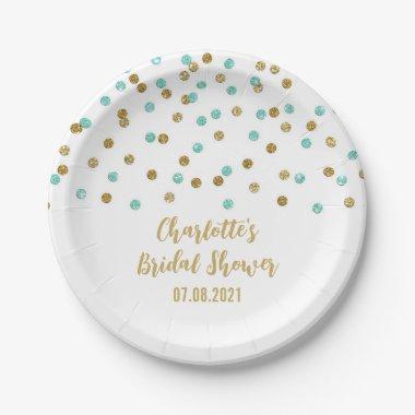 Turquoise Gold Confetti Bridal Shower Plate
