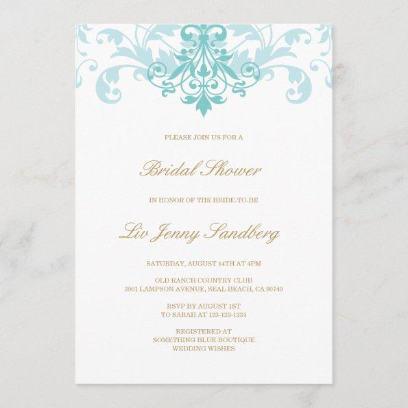 Turquoise & Gold Elegant Ironworks Bridal Shower Invitations