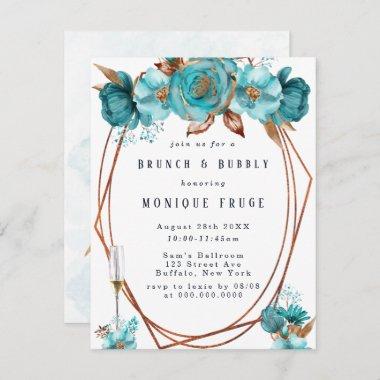 Turquoise Gold Peony Frame Brunch & Bubbly Invites