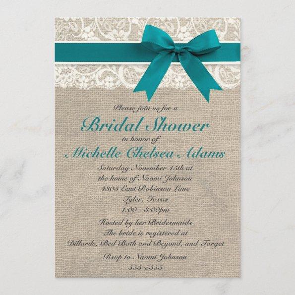 Turquoise Lace Burlap Bridal Shower Invitations
