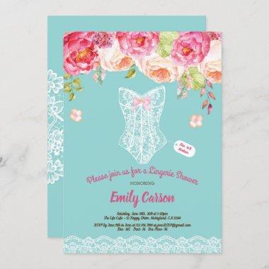 Turquoise lace lingerie shower bridal party Invitations