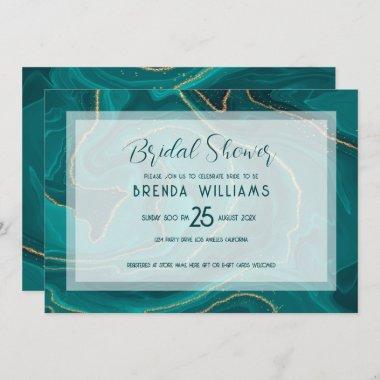 Turquoise liquid marble Bridal Shower Save The Date