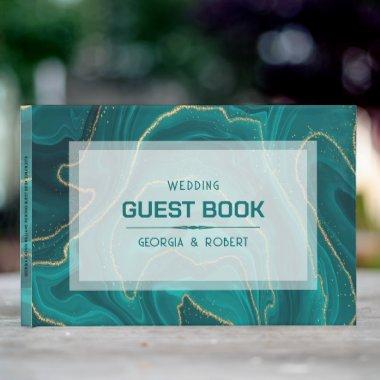 Turquoise liquid marble texture guest book