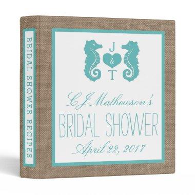 Turquoise Monogram Seahorse Bridal Shower Recipe Binder