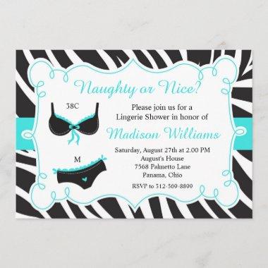 Turquoise Naughty or Nice Lingerie Bridal Shower Invitations